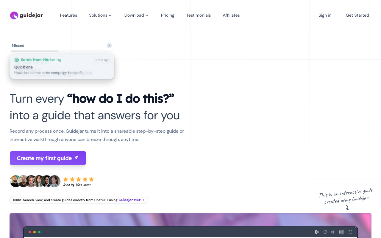 Guidejar landing page